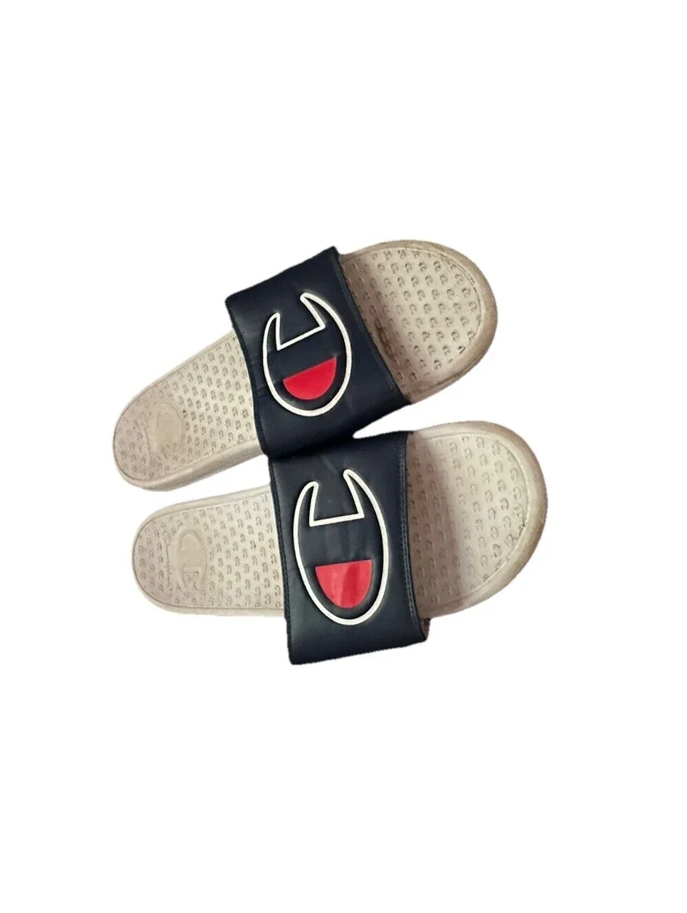 Champion Slide Sandal Men Size 12 Blue Red Big C Logo Comfy Champ Good Condition